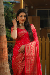 Luxuriant Bandhej Kanjivaram Red Color Silk Saree